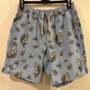 Men's Light Blue Mermaid Print Swim Shorts